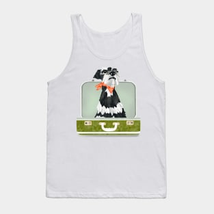 Miniature Schnauzer Dog sitting in an empty vintage  suitcase Tank Top